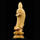 Natural Cypress Guanyin  Buddha Decorative Characters Statue ,Solid Wood Art Carving Home Room Office Feng Shui Statue