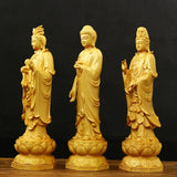 Boxwood Carving Guanyin Buddha Statue Western San Sheng Wood Carving Crafts Home Decoration Contains Three Holy Buddha Statues
