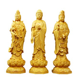 Boxwood Carving Guanyin Buddha Statue Western San Sheng Wood Carving Crafts Home Decoration Contains Three Holy Buddha Statues