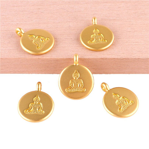 12pièces Pendentif à breloques en forme de pièce de bouddha couleur or